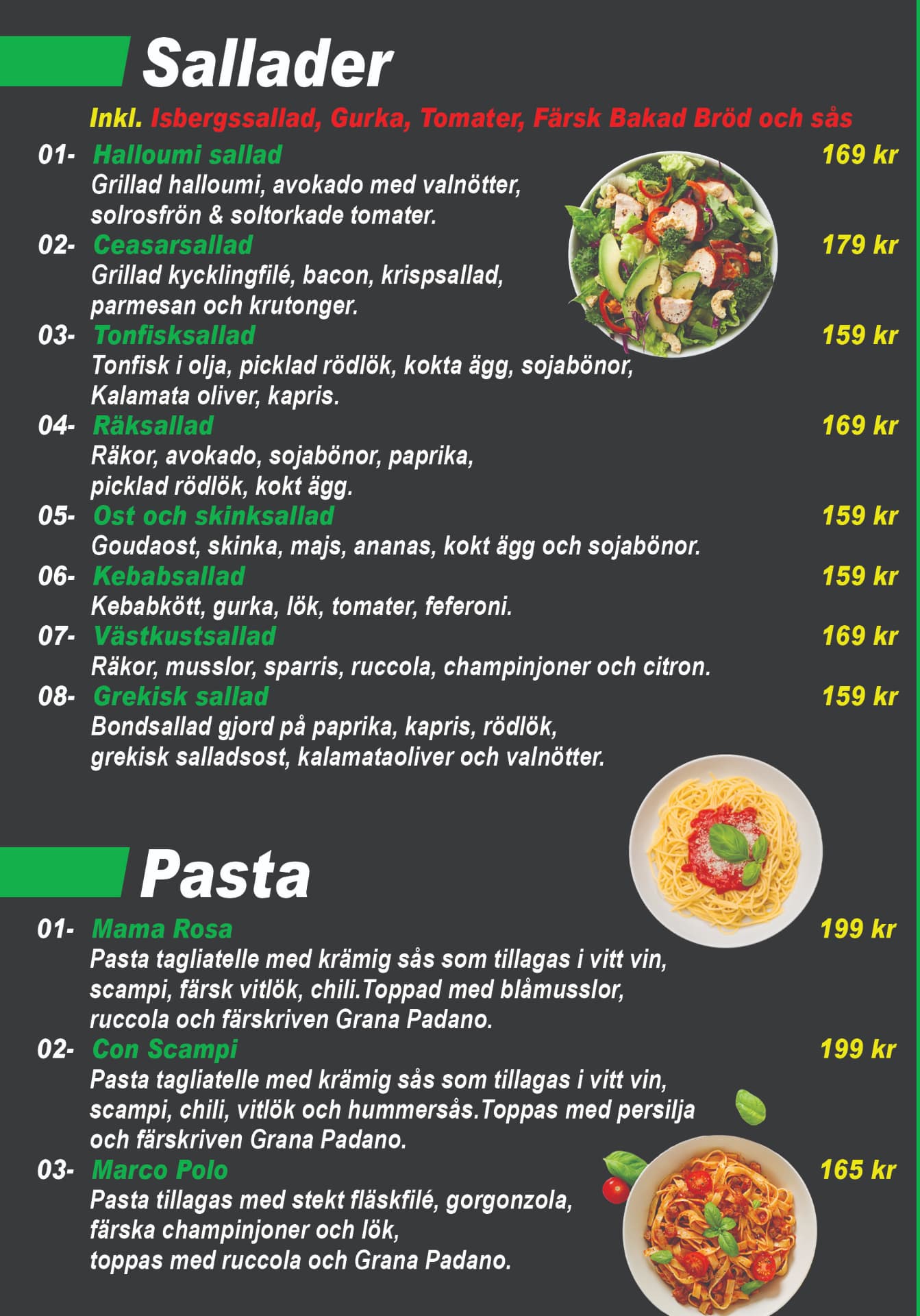 Athenas – Grill & Bar meny – Sallader & Pasta